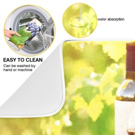 Absorbent, Reversible Microfiber Dish Drying Mat for Kitchen, 18 Inch x 24 Inch Wine Glasses Dishes Drainer Pads Green Leaves Grapes Drying Rack Pads Kitchen Counter Mat