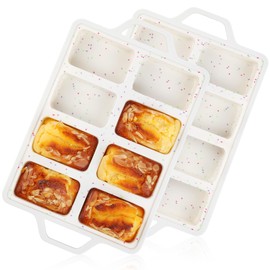 AOTASO 2 Pcs Mini Loaf Pans Silicone, Nonstick Small Bread Pans for Baking, Tiny Meatloaf Pan with Metal Reinforced Frame 8 Cavity (Cream)