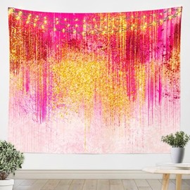 Feelyou Hot Pink Golden Tapestry Medium 59"x59" Kids Stripes Wall Blanket for Boys Teens Geometric Abstract Art Wall Hanging Modern Art Wall Art Room Decor Geometry