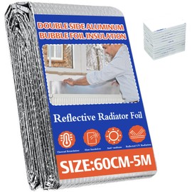 Radiator Bubble Foil Insulation 5m x 60cm – Radiator Reflector with 12 Sticky Pads, Heat Reflective Aluminum Foil for Walls, Roof & Pipes, Energy Saving Thermal Barrier, Easy Cut & Install