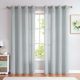 TOPICK Linen Curtains for Living Room 84 inches Long Blue Striped Curtains for Bedroom Stripe Pattern Curtains Drop Light Filtering Eyelet Curtains Window Decoration 2 Panels
