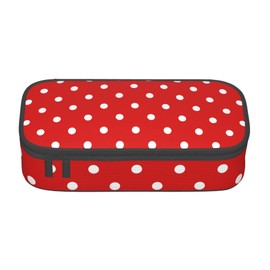 Yamegoun Red White Polka Dot Pencil Case Pencil Pouch Large Capacity Stationery Pen Bag Multifunctional Zipper Box for University Office