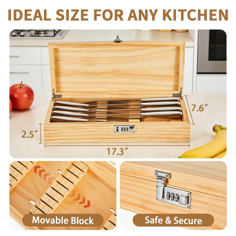 Amcortn Upgraded Knife Box, Knife Lock Box Kitchen Knife Storage