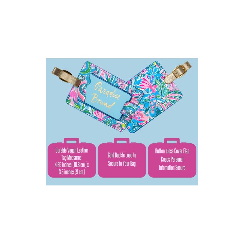 Lilly Pulitzer Leatherette Luggage Tag with Secure Strap, Colorful Suitcase