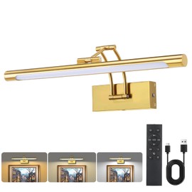 16“ Picture Lights for Wall Battery Operated, Wireless Picture Light with Remote, Rechargeable Wall Light 3000K/4000K/6000K Dimmable, Art Lighting for Paintings Frame Gallery Dartboard Light, Brass