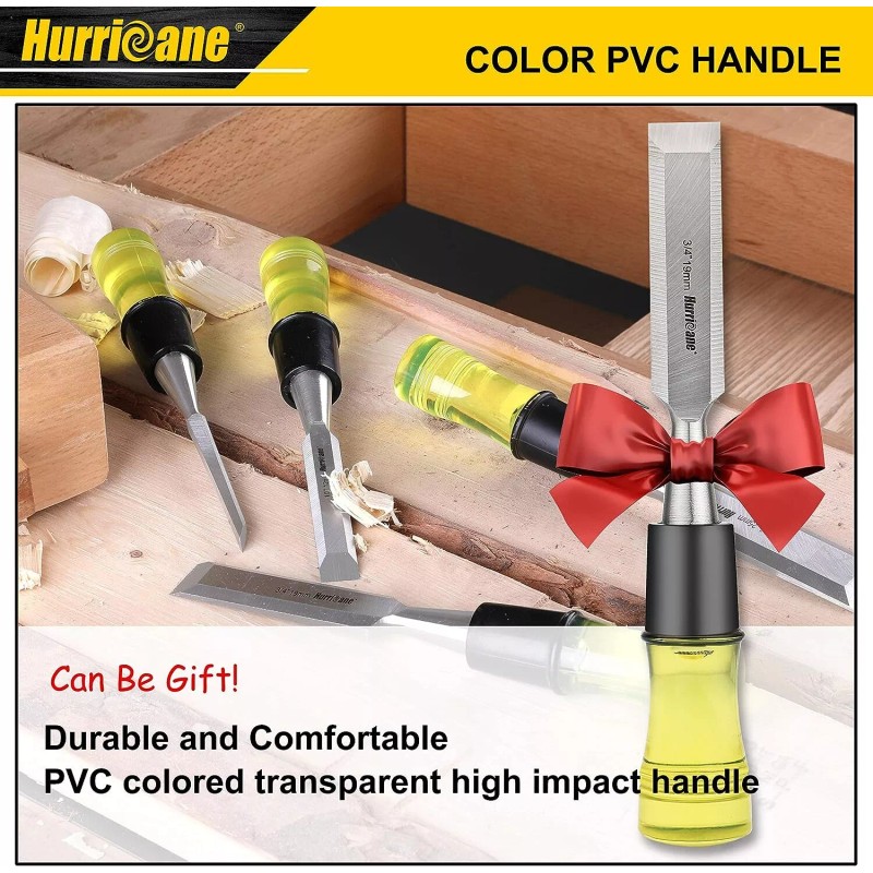 HURRICANE Premium Chisel Set For Woodworking Drop Forged Steel Grip