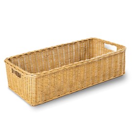 The Basket Lady Long Low Wicker Basket, Large, 25 in L x 11.5 in W x 7 in H, Sandstone