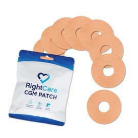 RightCare CGM Adhesive Patches Pre-Cut for Freestyle Libre 2 &3 and Lingo, Waterproof Adhesive Medical Tape, Uncovered Circle Protective Patches, Tan, Bag of 25