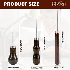 ZXNJA Pack of 3 awl, awl tool, awl with wooden handle, scratching awl, DIY hole punch, leather awl, punching tool, wooden hole punch, sewing craft tool or repair for tailors, crochet, DIY fabric