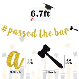 Gold Glitter Passed the Bar Banner - Congrats Lawyer Graduation Bunting Sign - Law School Grad Party Decorations Supplies