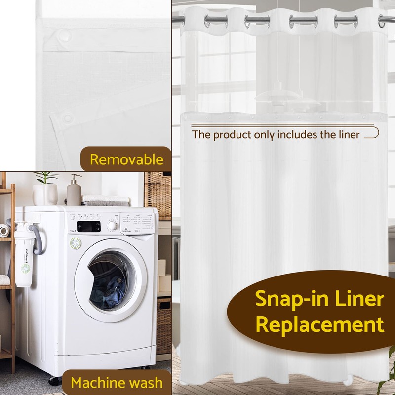 Barossa Design Fabric Snap-in Shower Curtain Liner Replacement, Removable &