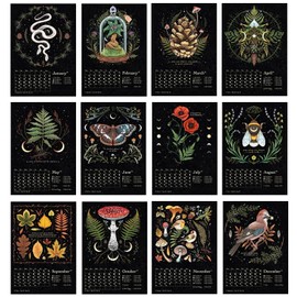 Wall Calendar 2025, Dark Forests Lunar Calendar 2025 Art Deco Monthly Calendar Wall Calendar, Calendar 2024 A4 Wall Calendar with 12 Original Illustrations