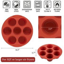 CLUEWR 2 Pack Air Fryer Muffin Pans, 7 Cups Silicone Egg Bite Molds Non-Stick Cupcake Baking Molds
