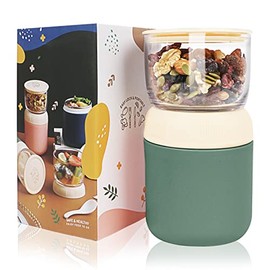 UHAPEER Oatmeal Yogurt Container, Overnight Oats Containers with Lids and Spoon, Stainless Steel Insulated Food Container, 2-Tier Cereal Cup On the Go, Parfait Cup Milk Container for Breakfast Lunch