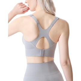 Momcozy Nursing Bras for Breastfeeding, Ribbed Maternity Bra with Racerback, Soft Stretchy Nursing Sports Bra for Yoga Gray
