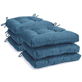 Kyaringtso Chair Cushions for Dining Chairs Set of 6, Non Slip Indoor Kitchen Chair Cushions with Ties, Tufted Memory Foam Seat Chair Pads, 17" x 16" x 3", Blue