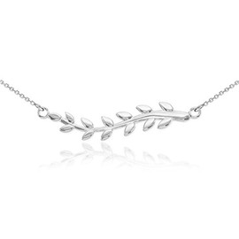 High Polish 925 Sterling Silver Olive Branch Pendant Necklace, 22"