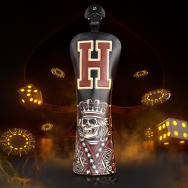 Golf Club Head covers Hybrid Utility Rescue with Interchangeable Number Tag 23456 UT Elastic Closure Black PU Leather Skeleton King