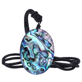 SUNYIK Natural Abalone Shell Pendant Necklaces for Women Unisex Assorted Shapes with Adjustable Rope, Oval Shape 18-25"