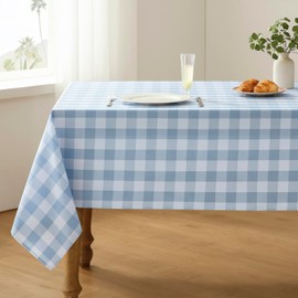 Veblandy Checkered Tablecloth Rectangle Waterproof Gingham Table Cloth Washable Buffalo Plaid Table Cover Wrinkle Free for Kitchen, Dining and Outdoor Picnic, 52 x 70 Inch, Light Blue and White