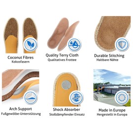 Kaps Shoe Insoles for Sport Shoes Trainers Sneakers with Anti-Bacterial Coconut Fibers and Orthotic Arch Supports, ECO Sport, All Sizes - Beige -