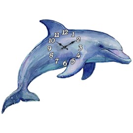 Sea Creations Wooden Wall Clock - Coastal, Nautical, and Beach Themed | Decorative and Aesthetic 14" Timepiece | Ideal Office or Home Decor | Living Room, Bedroom, or Beach House | Dolphin (Die Cut)