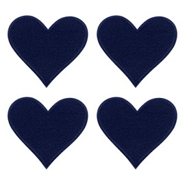 sourcing map 4Pcs Iron on Heart Patches, Sew on Small Heart Embroidered Patches, Decorative Repair Patch Applique for DIY Crafts Backpacks Bags Hats Clothes, 70mm Dark Blue