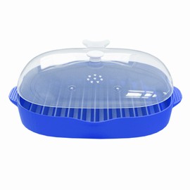Microwave Bacon Rack, Microwave Bacon Tray with Splatter Lid, Microwavable Bacon Grill, Large Capacity with Single Tray Cooking, L: 9inch（Blue）