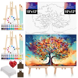 QUANWAISJ 2-Pack 10''x12'' Couples Painting Kit Date Night, Sip and Paint Kit for Adults with Pre-Drawn Canvas (Easels Included), Perfect for Date Night Painting and Sip Parties (Tree of Life)