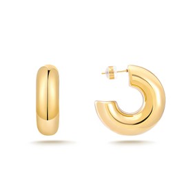 Milan Chiva 14K 18K Gold Plated Small Gold Hoop Earrings for Women Trendy Thick Open Chunky Hoops Lightweight Jewelry for Christmas MCE-1017GD