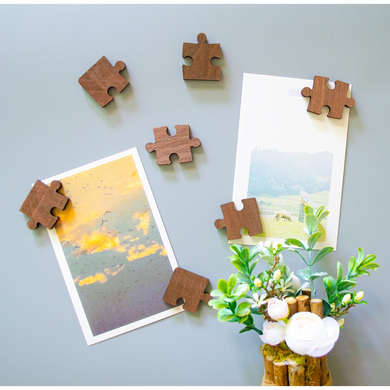 Wooden Puzzle Refrigerator Magnets, 24 PCS Natural Walnut Fridge Magnets,