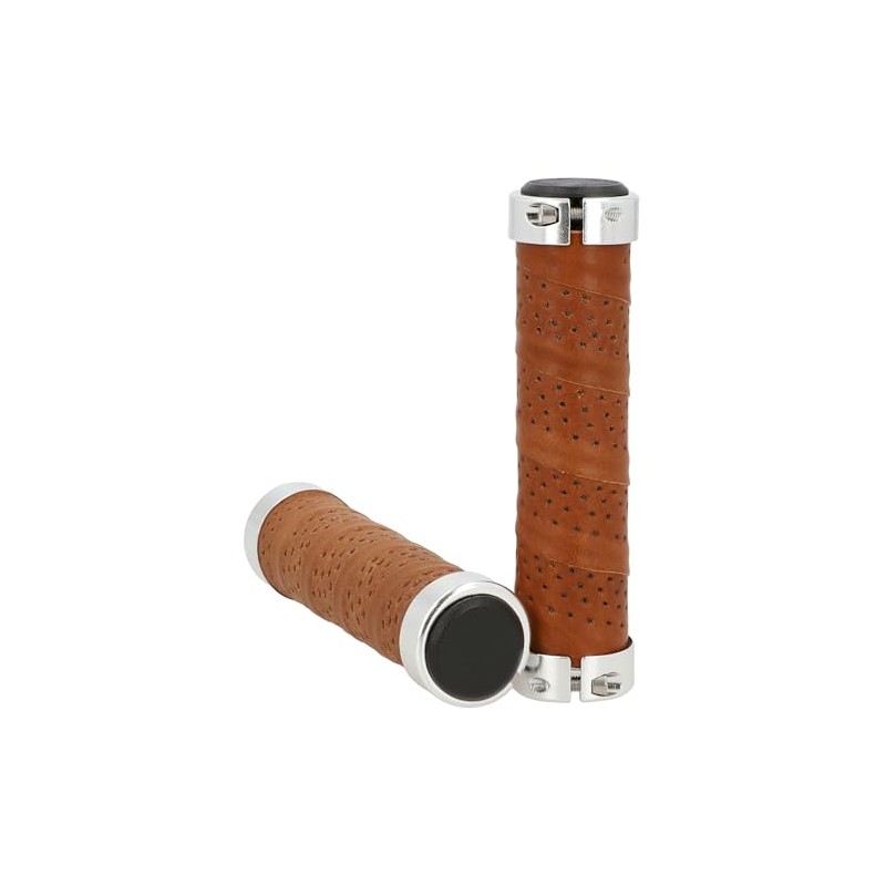 Gusti Nairo Q. Genuine Leather Handlebar Grip Brown Leather Metal