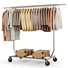 HOKEEPER Clothing Racks for Hanging Clothes Rack Heavy Duty Garment Rack Load 300LBS, Portable Clothes Rack with Lockable Wheels, Adjustable Clothing Rack for Bedroom, Living Room 22"D x 75"W x 71"H