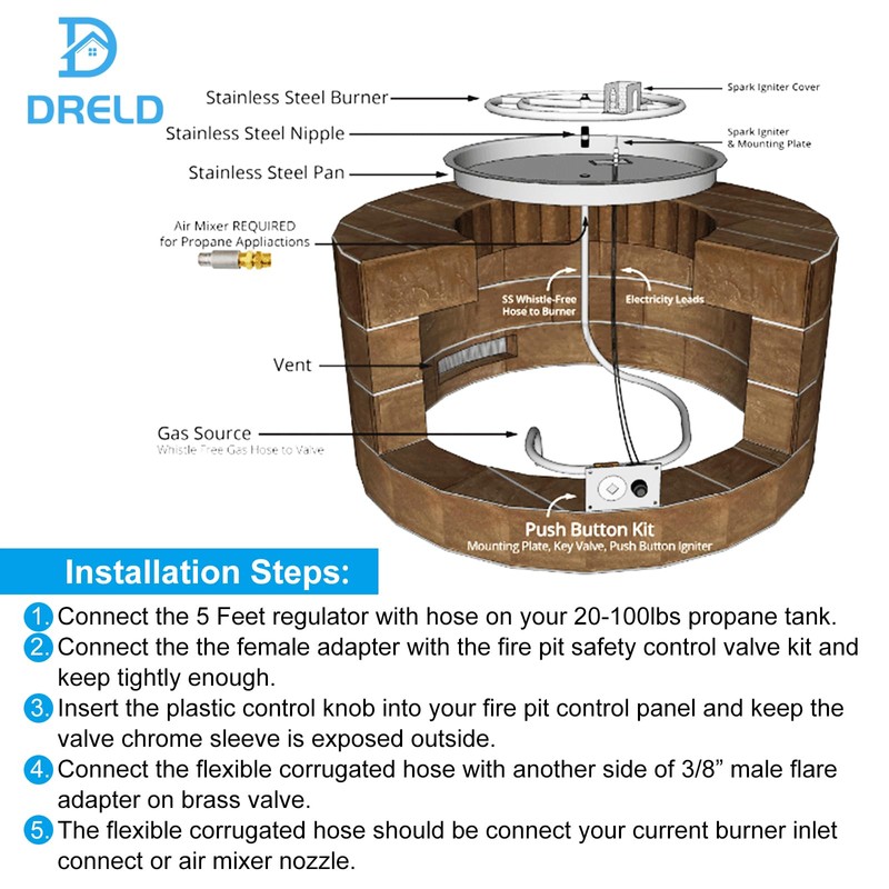DRELD Propane Gas Fire Pit Fireplace Safety Valve Control System