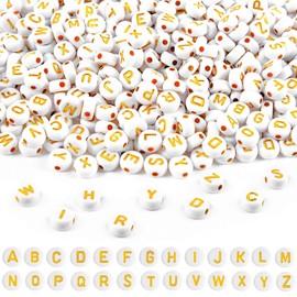 Letter Beads, A-Z Letter Beads, 7 mm Alphabet Beads Set, Acrylic Round Letter Beads for Bracelets, Necklaces, Jewellery, DIY Making, 600 Pieces, Gold White