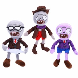 BASHERISE PVZ - Juego de 3 piezas de peluche: morado, gris periódico, pantalones rojos, zombies, juguetes de felpa suave, gran regalo para niños y fanáticos de los juegos