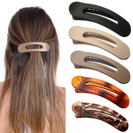 5 PCS Flat Hair Clips, Medium Lay Flat Claw Clips for Women Girls, Stylish Matte Non-slip Hair Claws for Thick Thin Hair(Tortoise)