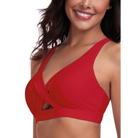 RELLECIGA Women's Red V Neck Bikini Top Criss Cross Cutout Bathing Suits Size Medium