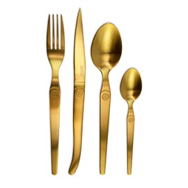 Laguiole Heritage Gold Dinerware Set; Premium Stainless Steel Knives, Forks, Spoons with Ergonomic Handles; 4 Person Sets; Gold, 16-Piece
