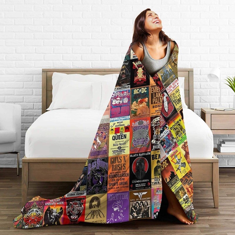 Rock Band Collage Flannel Blanket Lightweight Cozy Bed Blankets Soft
