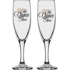 GIFTS INFINITY UV Printed Mis Quince Anos Champagne Flutes Set of 2 Toasting Glasses (QA-1)