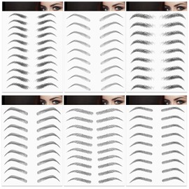 6 Sheets 4D Hair-Like Waterproof Eyebrow Stickers Eyebrow Transfers Stickers Grooming Shaping Eyebrow Sticker in Arch Style for Women and Girls, 66 Pairs Black (Vivid Styles)