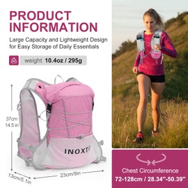 IX INOXTO Running Hydration Vest Backpack, Lightweight Water Backpack with 1.6L Water Bladder Daypack for Women Men,Adjustable Running Vest Pack for Trail Running Hiking Cycling Race Marathon (Pink)