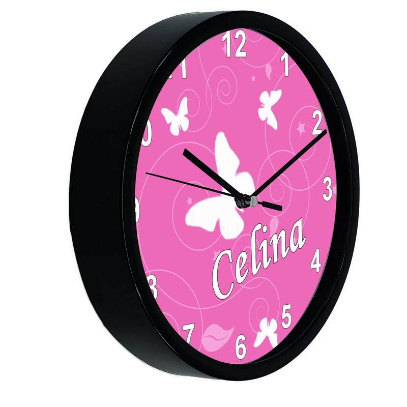 CreaDesign, WU-01-1032-02 Butterfly Pink Wall Clock for Children's Room, Customisable