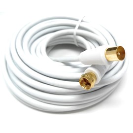 DRUT 10m RF TV Aerial Male to F Type Connector Male Plug Coaxial Coax Cable, Lead, 75 Ohm, 3C-2V 33ft White Gold Connectors