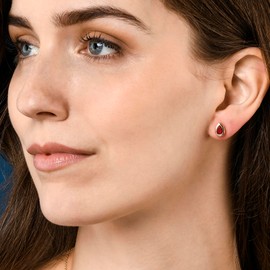 Zavana Pear Shaped Stud Earrings for Women Teen Girls, Dainty Pear Shaped Solitaire Earrings for Women, Plain Encased Earrings with White or Colored Pear Shaped Stones, Brass