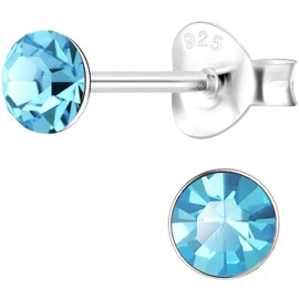 JAYARE Children's Earrings Silver 925 Girls Stud Earrings 4 mm Glitter Crystals Children's Round Earrings, Silver