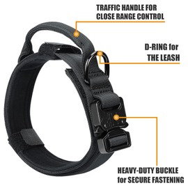 Tactical Dog Collar and Bungee Leash,Military Dog Collar & Leash Set with USA American Flag Adjustable K9 Collar with Heavy Duty Metal Buckle & Handle,with Patches and Airtags Case (M, Black)