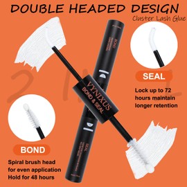 Lash Bond and Seal Eyelash Glue Waterproof Lash Cluster Glue Black Lash Glue VYNIXUS 2-IN-1 Eyelash Bond and Seal Cluster Lash Glue Long Lasting 72H+ DIY at Home