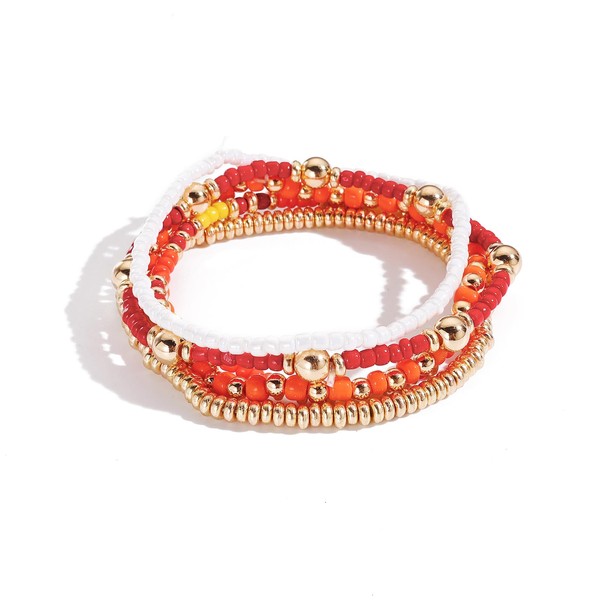 Bocar Statement 5 pcs beaded Stretchable Bracelet Elastic Layering Strand